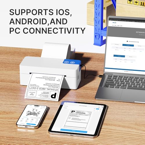 Bluetooth Thermal Shipping Label Printer, 4x6 Portable Thermal Printer with Memory Modules, Works with iPhone, Android, Windows and Mac, Widely Used for USPS UPS Amazon Shopify Etsy, White, 1 Count by ETIKEZ - Image 3