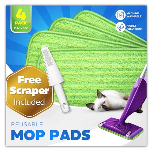 Befanty Reusable Microfiber Mop Pads, Compatible with Swiffer Wet Jet, Machine Washable Cloths, Scraper Included, Refills for Floor Cleaning, Wood Floors Cleaner Mopping, Wet Dry - 4 Pack, 10"- 12"
