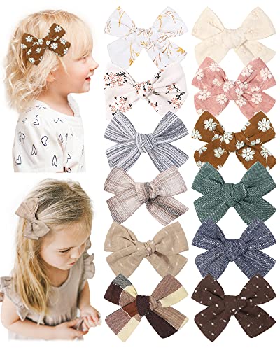 Image of doboi 12PCS Baby Hair Bows Clips Fully Lined Solid Color Bows for Little Girls Teens Infants Kids Toddlers Newborn
