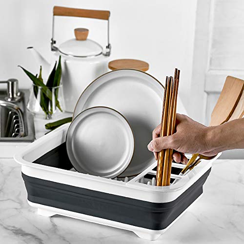 KKmoon Escorredor de pratos Escorredor de pratos dobrável Bandeja de drenagem Escorredor com escorre
