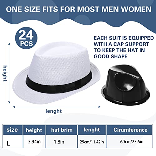24 Pack 1920S Straw Fedora Hats Bulk For Men Short Brim Sun Panama Hats For Women Party Costume, Circumference 60 Cm (White) #TOP1