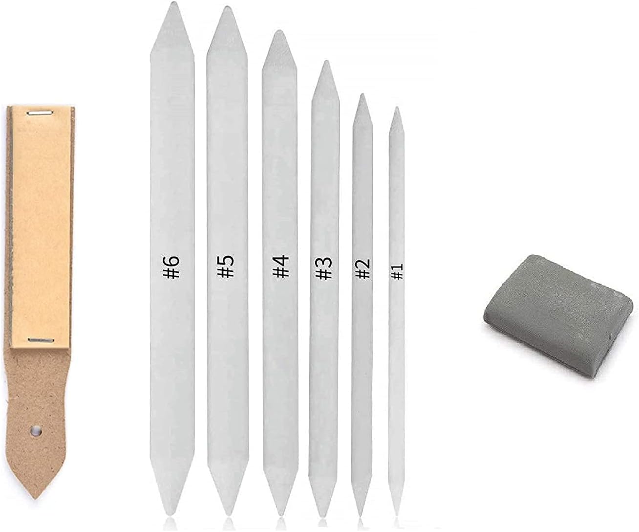 Art Ranger Paper Blending Stump Set with Sand Paper & Kneadable Art Eraser - (White) 6pc