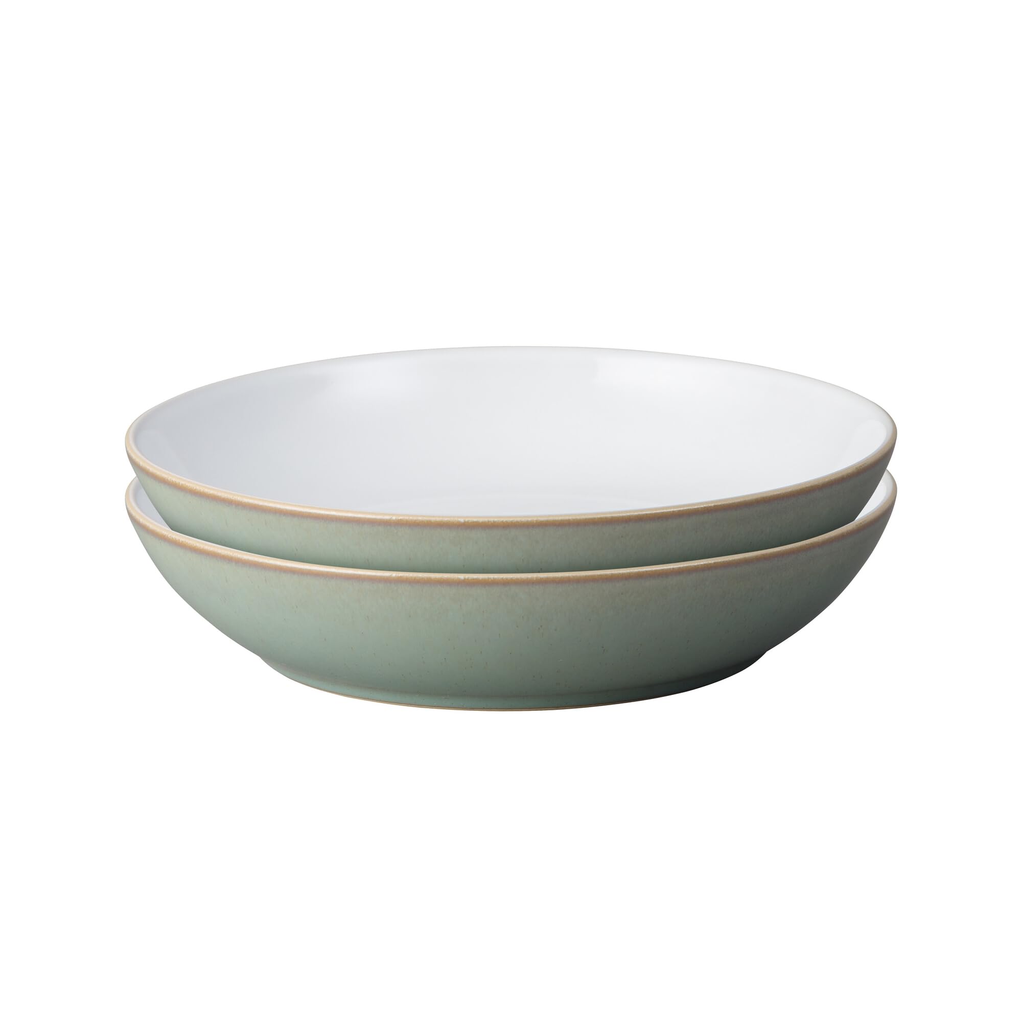 Denby Regency Green - Pasta Bowls Set Of 2 - Dishwasher Microwave Safe Crockery 1050Ml 22Cm - Green, White Ceramic Stoneware Tableware - Chip & Crack Resistant