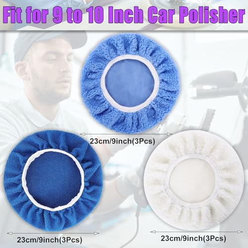 CLRBEATTY 9 peças de almofadas de polimento, capô polidor de 23 a 25 cm, capô de polimento de carro,