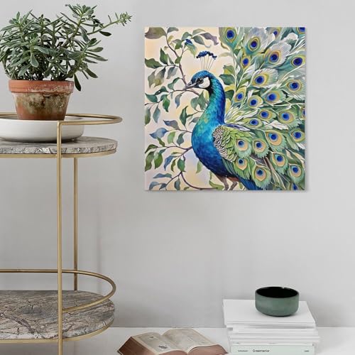 Toile murale abstraite paon peinture aquarelle décoration salon 50x50