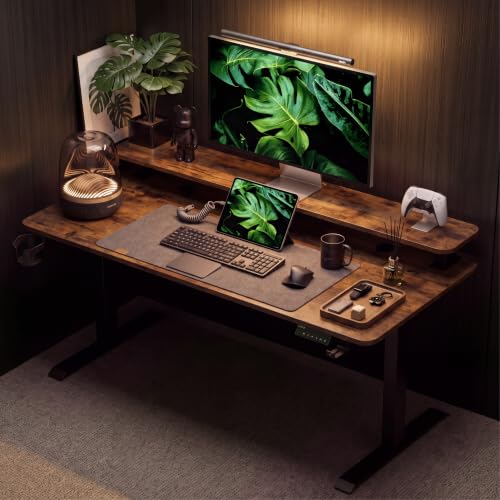 Image of DrLuxur Zenith Momentum Electric Standing Desk 140x60cm | Monitor Riser | One-Piece 15mm Tabletop | Height Adjustable 70-114cm | 3 Memory Presets | BIS Certified | Child Lock | 5 Year Warranty (RUST)