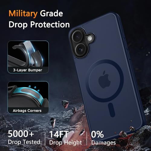Image of iPhone 16 Magsafe Hard Back Case | Matte Design & 360 Protection | Military-Grade Apple iPhone 16 Cover | Strong Magnet Back - Blue