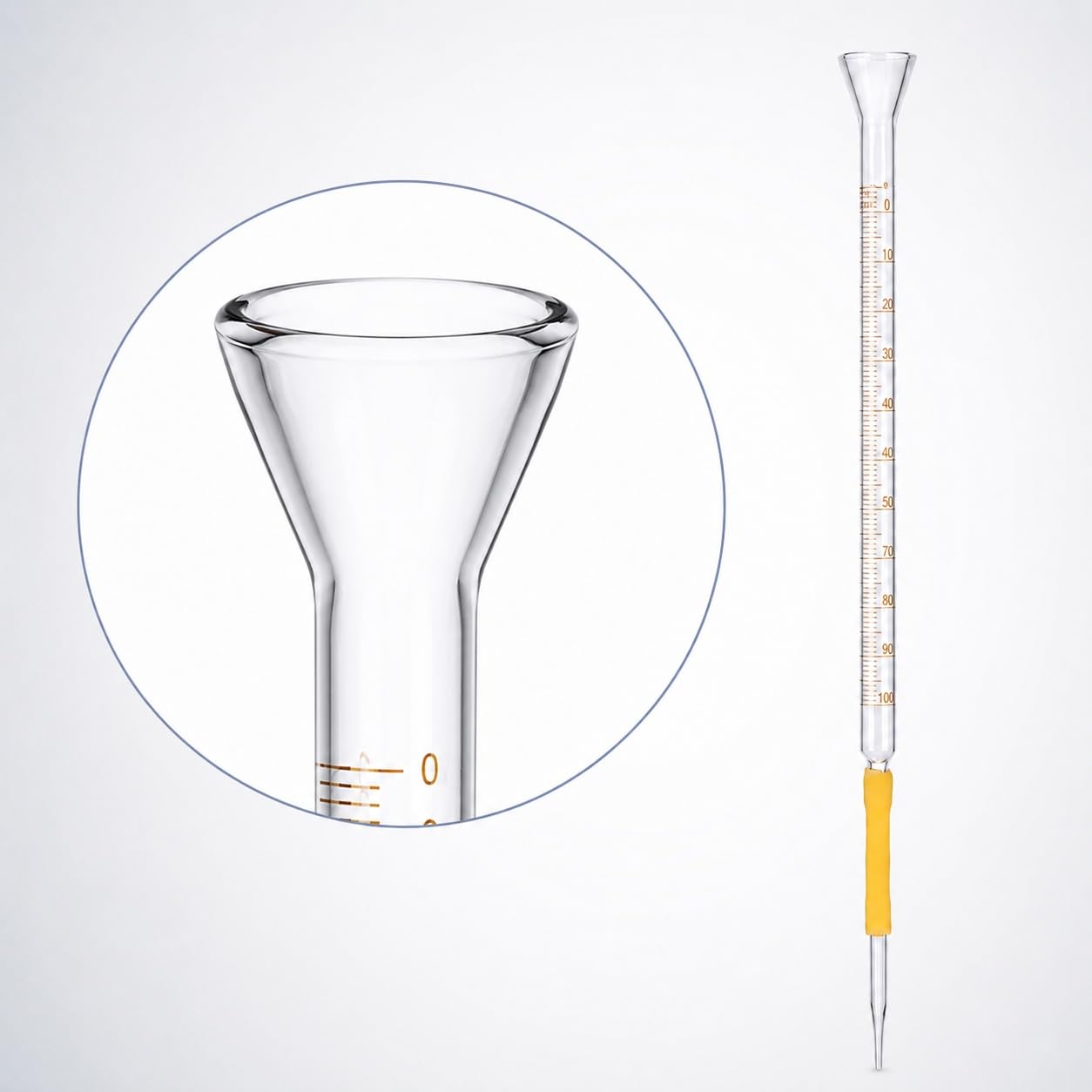 Labor-Glasbürette mit Trichter-Rand und Latexschlauch-Kugel-100mL | Ideales Labor-Glasgerät für Basen-Titration und Lösungsanalyse