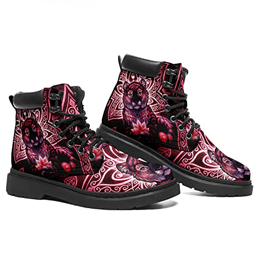Women's Pet Print Classic Boots Low Heel Ankle Booties Lace-Up Fashionable Combat Boots2