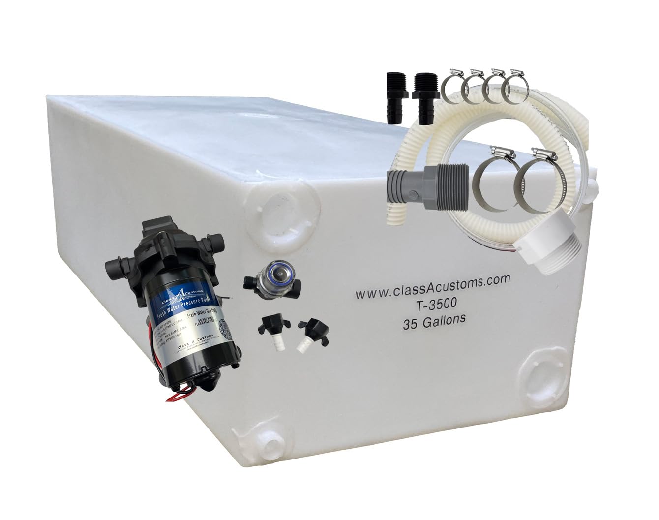 T3500BPK-P Tanque de agua dulce para RV, tanque de almacenamiento de agua potable para beber, cocinar, limpiar, ducharse, para campistas, remolques, autocaravanas, caravanas, concesión (tanque, bomba