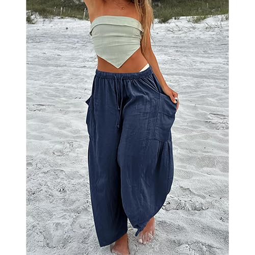 Women High Waist Pleated Pants Loose Casual Trendy Wide Leg Pants3