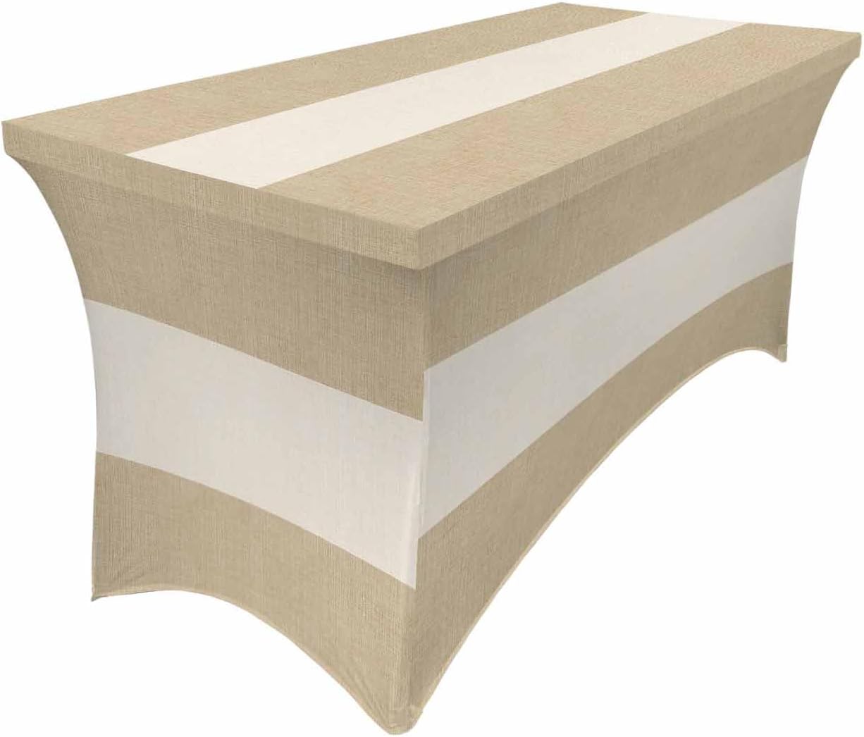 Spandex Table Cloth for 6FT, Country Retro Vintage Linen Texture Fitted Table Cover Wrinkle Resistant Rectangular Stretch Table Cloths for Event, Wedding, Banquet, Parties