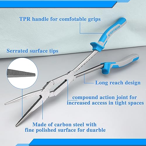 Image of SPEEDWOX 13 Inch X-Type Long Nose Pliers, Double-Joint Extra Long Nose | Double-Joint, Extended Reach, Dual Pivot, Extra Long Needle Nose Wire Wrapping for Hard-to-Reach Spaces TPR Handle