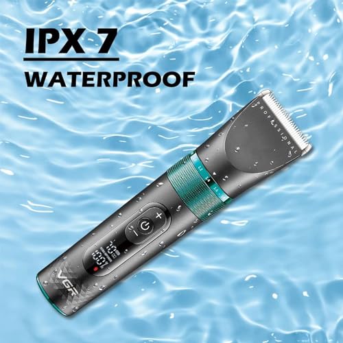 Image of VGR V-209 Professional Pet Clipper, Digital Display, 200min Runtime & 2000mAh Lithium Battery, Fully Waterproof (IPX7), Ceramic Blade,4 Cutting Combs,5000-7000RPM Zoom wheel, 2 Year Warranty, Black