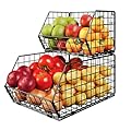 2 Tier Stackable Wire Basket-Kitchen Counter, Pantry Organization and Storage - Cabinet, Countertop Space Saving Organizing - Produce, Fruit, Vegetable,Onion, Potato, Bread Organizer Bin