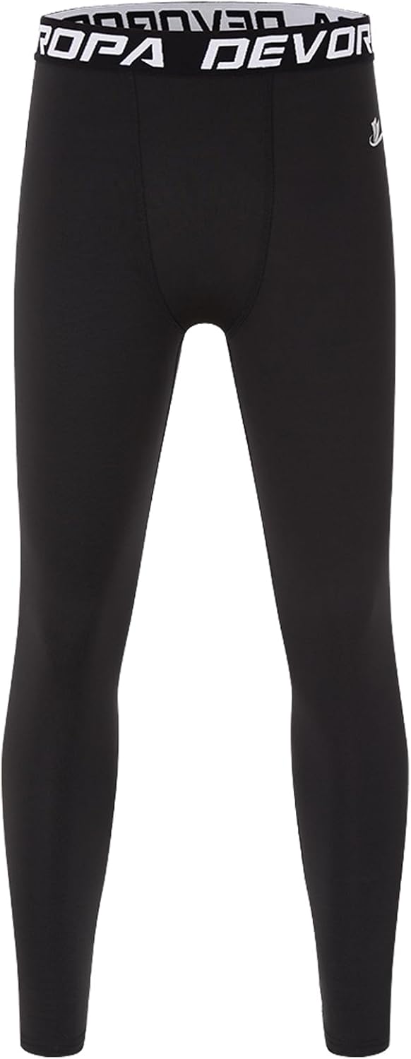 DEVOROPA Boys Leggings Youth Compression Pants Sports Tights Basketball Football Baseball Soccer Baselayer Slim/Regular/Husky