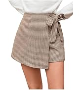 Floerns Women's Houndstooth Print Tie Front Skorts Asymmetrical Hem High Waist Skirt Shorts