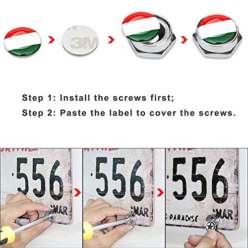 1 Set Chrome Metal Italy Italian Flag Silicon Surface Anti-Theft Screws Car License Plate Bolts Frame Screws #TOP7