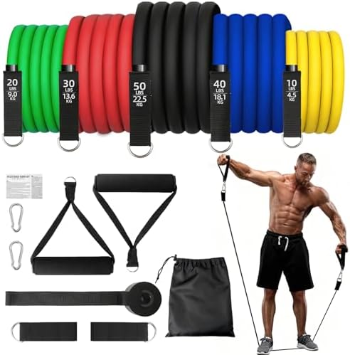 Elastic Bands Bodybuilding, 5 Different Levels Elastic Bands for Musculation, 10-150 LBS Elastic Bands with Anchor for Door, Handles, Ankle Strap, Resistance Bands