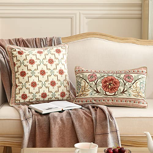 Patdrea Decorative Rectangle Throw Pillow Covers, Linen Farmhouse Throw Covers 12"X 20",Vintage Floral Throw Pillow Case For Couch Sofa Bed Living Room #TOP6