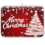 Caikeny Dish Drying Mat for Kitchen Merry Christmas Tree Snowflakes Glitter 18X24 Inch Dishes Pad Drainer Counter Mats Absorbent Dry for Countertops Decor