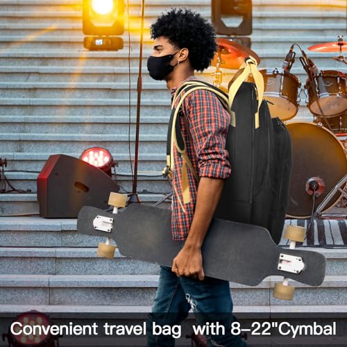 OUKNAK Cymbal Bag, 22\" Cymbal Gig Bag Double Layer Cymbal Case with 5mm Padded Divider, Handles and Backpack Straps for Drum Cymbals and Accessories, Great for Storage