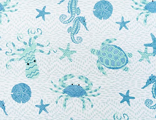 C&F Home Outlook Beach Ocean Coastal Blue Seahorse Turtle Crab Octopus Starfish Sand Dollar Twin Bed 2 Piece Beach Reversible Coverlet Quilt Bedding Set with 1 Sham Twin 2 Piece Set Blue - Image 7