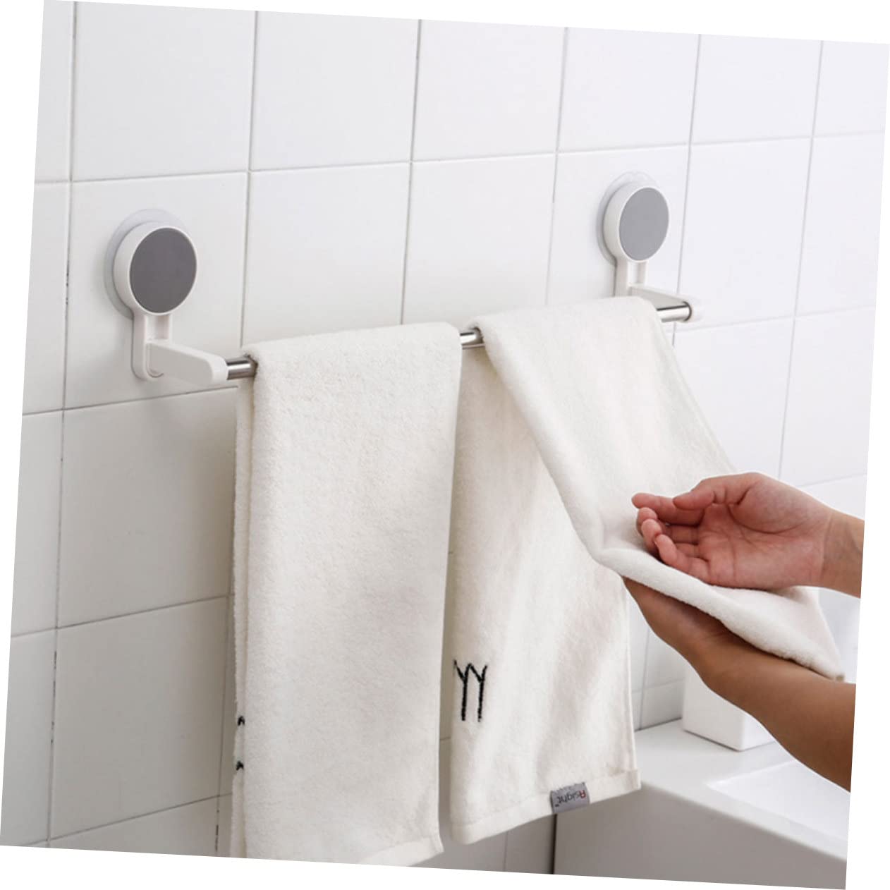 2 pezzi anello per portasciugamani per appendiabiti, portapiatti, piatto, parete singola, per lavabo, organizer, copertura, bianco, da appendere, bagno, in acciaio, mano di support