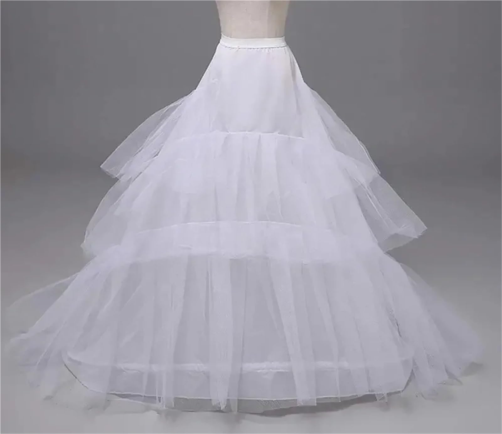 Jupons Femme Jupon blanc à longue traîne for robes de soirée mariage, jupon 3 cerceaux en crinoline