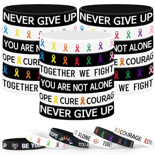 Bracelets en caoutchouc cancer lot de 42 pièces élastiques et durables avec ruban