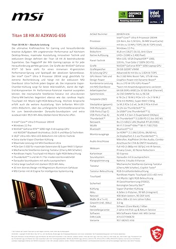 MSI Titan 18 HX AI A2XWJG 656 Intel Core Ultra 9 285HX Ordinateur portable 45 7 cm 18 UHD+ DDR5 SDRAM 6 To SSD NVIDIA GeForce RTX 5090 Wi Fi 7 802.11be Windows 11 Pro Neuf - vue 8