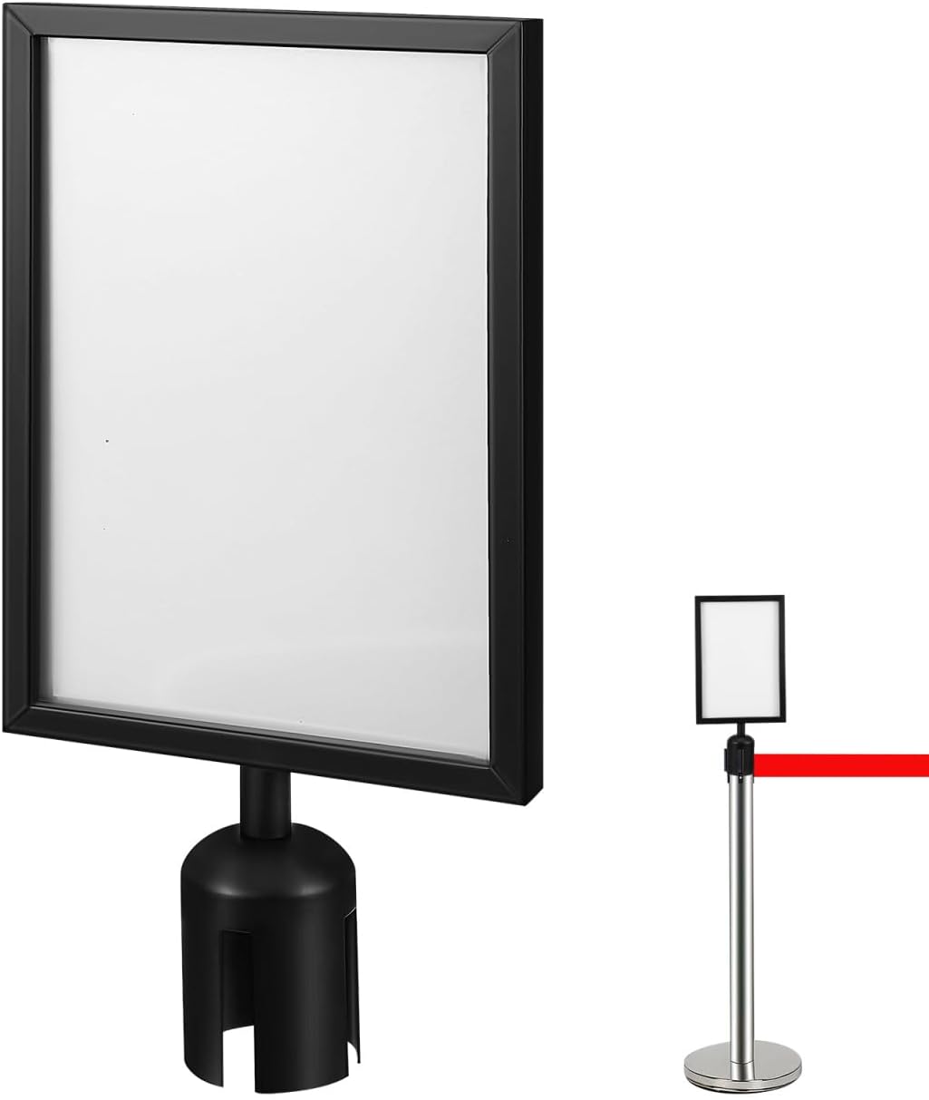 Toddmomy Stanchion Sign Holder 17.32X8.66 Inch Retractable Belt Queue Barrier Display Frame Vertical Portrait Sign for Airport Office Store Guidance
