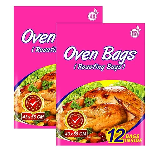 24 × Sacs de cuisson au four pour dinde de taille grande, grands sacs de cuisson pour viandes de dinde, poulet, poisson et légumes (lot de 2, 43 x 55 cm)