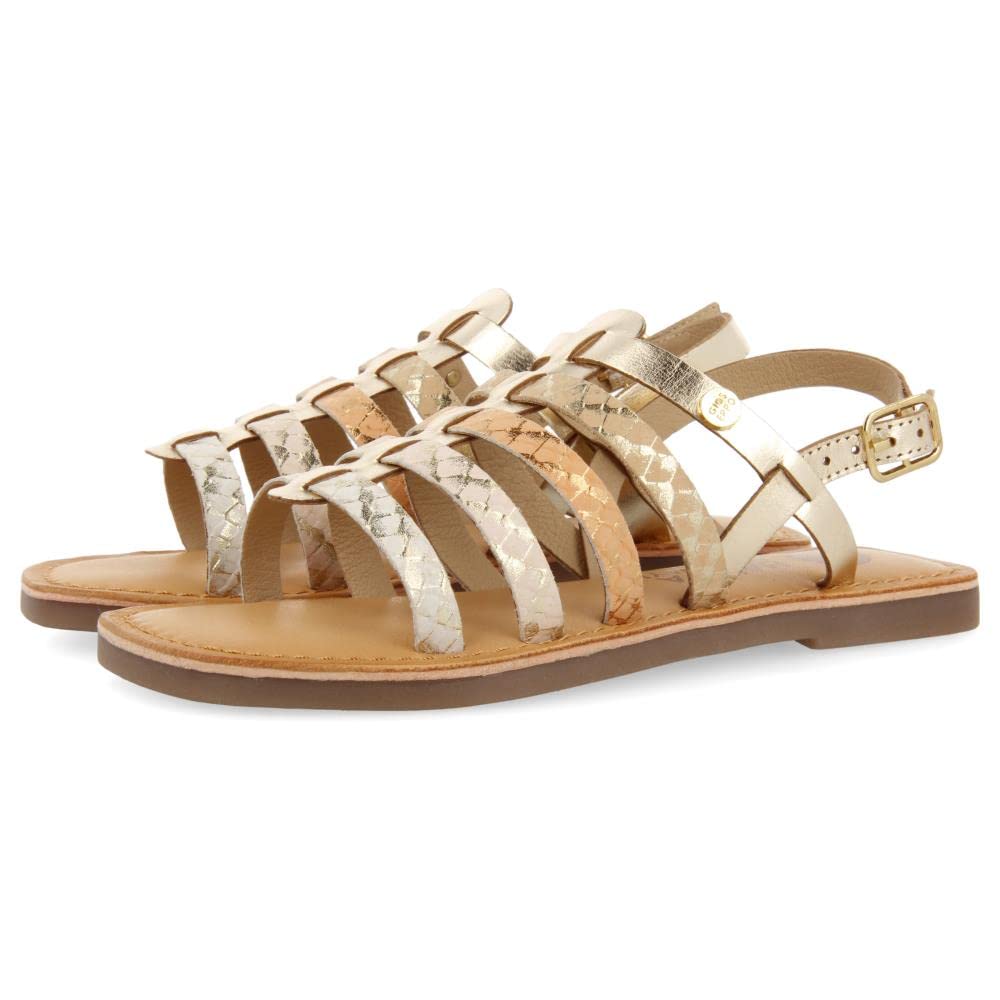 GIOSEPPO Girls Tregan Gold Crab Leather Sandals, gold, 13 UK Child
