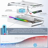 PS5/Slim/Pro Ständer für Disc & Digital, 3-stufiger Auto PS5 Lüfter und RGB LED mit PS5 Controller Ladestation für PS 5 & Edge Controller, PS 5 Zubehörsets mit 3 Ladeanschlüssen, Weiß – Ansicht 3