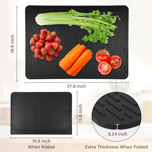 Image of Foldable Silicone Stove Top Cover - 20 inchx28 inch Stove Top Covers for Electric Stove, Glass Top Stove Cover, RV Stove Top Cover & Dish Drying Mat (Black, 28''x20'')