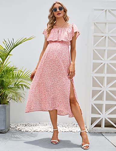 Coolmee Maternity Dress Women's Off Shoulder Split Long A Line Dress Casual Maxi Dress Photography Dress Pinkflower M #TOP2