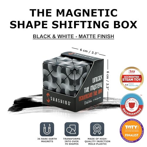 Image of Shashibo Shape Shifting Box - Award-Winning STEM Fidget Toy with Ultra Strong Magnets - Puzzle Cube Transforms Into 100+ Shapes, Perfect Sensory Gift for Kids, Teens, and Adults (Black & White)