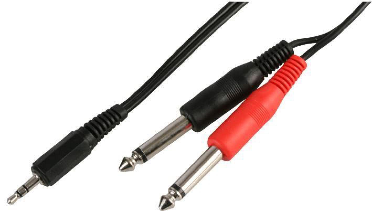 Pro Signal Black 3.5Mm Trs Stereo Jack Plug To 2X 6.35Mm (1/4") Ts Mono Jack Plugs Lead, 5M