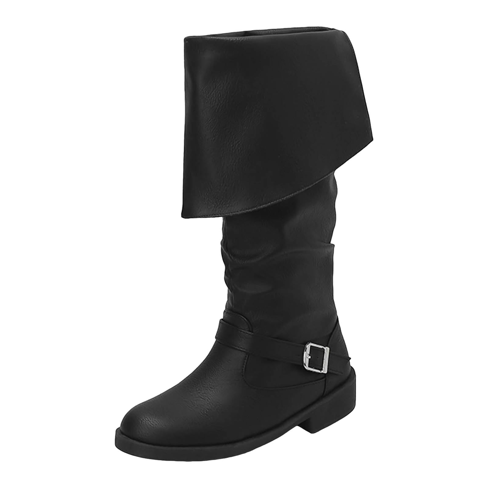 Damskie buty średniej wysokości z klapą klamrą paska, okrągłe noski, wsuwane, długie kozaki, półcholewka, eleganckie damskie buty do wody, buty zimowe