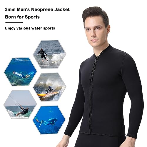 Chaqueta y pantalones de traje de neopreno para hombre 3mm, manga larga, térmico para natación, surf, buceo, snorkel y deportes acuáticos (Talla Tops 3XL, Pantalones 3XL) miniatura 7