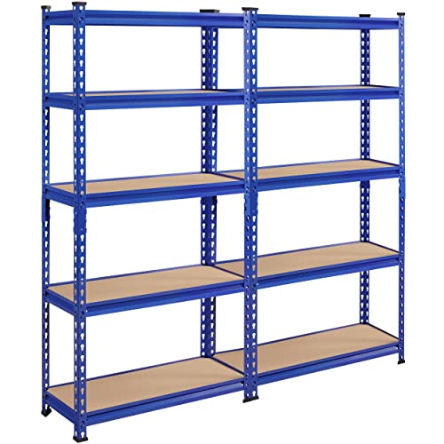 Yaheetech 2PCS Garage Storage Shelves Utility Shelves Steel Frame Adjustable Shelves Boltless Shelving Unit for Home/Shop/Warehouse 75 x 30 x 153cm Blue