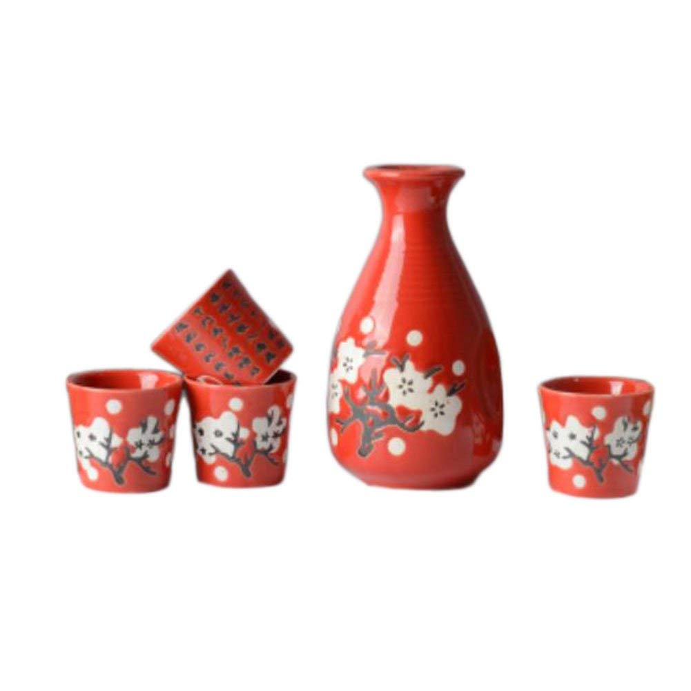 Ensemble de 5 pièces Exquis de saké Japonais en Porcelaine, Tasses en céramique Traditionnelles, Verres à vin à température artisanale-A09