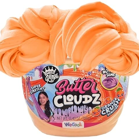 COMPOUND KINGS Fluffy Butter Cloudz Compound Bucket for Girls & Boys | Sensory Toys | Non-Toxic & Non-Sticky | Stress Relieving Tactile | (Orange Crush) Cover