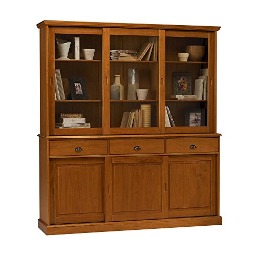 ACTUAL DIFFUSION 38846 Windsor Buffet Vaisselier Bibliothèque avec 6 Portes Coulissantes Bois Miel...