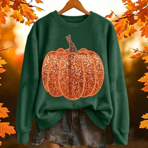 Pumpkin Sweatshirt Women Sequin Oversized Crewneck Halloween Sweatshirts - image 3