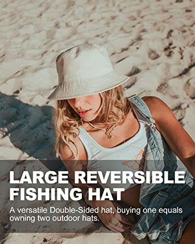 Image of XXL Oversize Bucket Hat Reversible, XL L M S Fisherman Sun Cap With Chin Strap, Travel Beach Outdoor Hat For Men Women