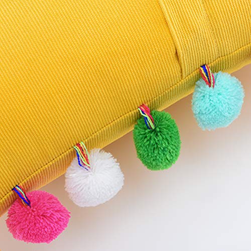 Leegleri Ginger Yellow Decorative Pom-Poms Throw Pillow Cover thumb #3