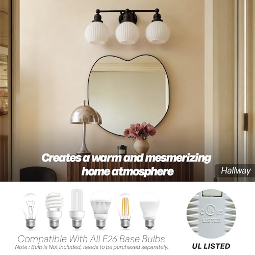 Image of 3-Lights Bathroom Light Fixtures, Vintage Milk White Glass