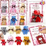 AMENON 28 Pack Valentine's Day Bear Plush Toys with Cards, Valentines Gifts for Kids Classroom School Mini Stuffed Animals Keychains Hangable , Exchange Party Favor Prizes Toddlers Boys Girls Goodie
